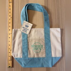 Trader Joe's Mini Pastel Canvas Tote Bag - Mint Blue & Cream